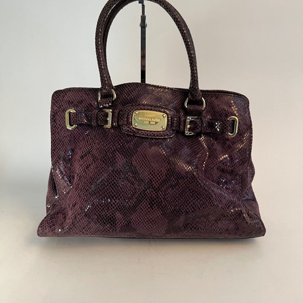 Michael Kors Purple Snake Skin Pattern Double Pocket Handbag - Picture 2 of 14